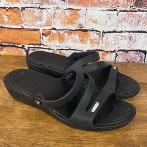 CROCS Patricia Black Wedge Slip On Comfort Black Sandals Sz 7